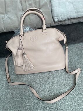 Tory Burch Blush Leather Satchel with Tassel and Removable Strap